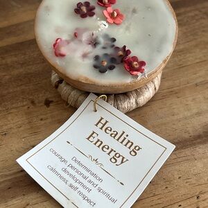 Healing Energy Floral Soy Candle - White with Red Accents Natural  base
